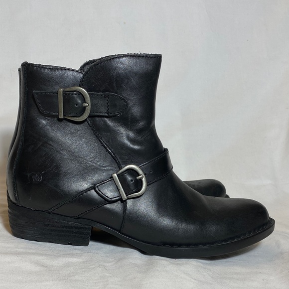 Born Black Leather Ankle Boots with Decorative Buckles - Women-8 - Picture 6 of 13